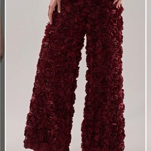 AKIRA Burgundy Rose Textured Wide Leg Pants